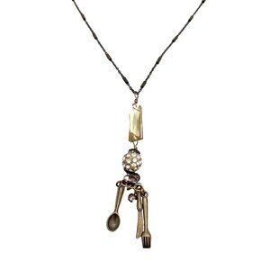 Lenora Dame Fork Spoon Knife Rhinestone Crystal Pendant Chain Necklace 18 in